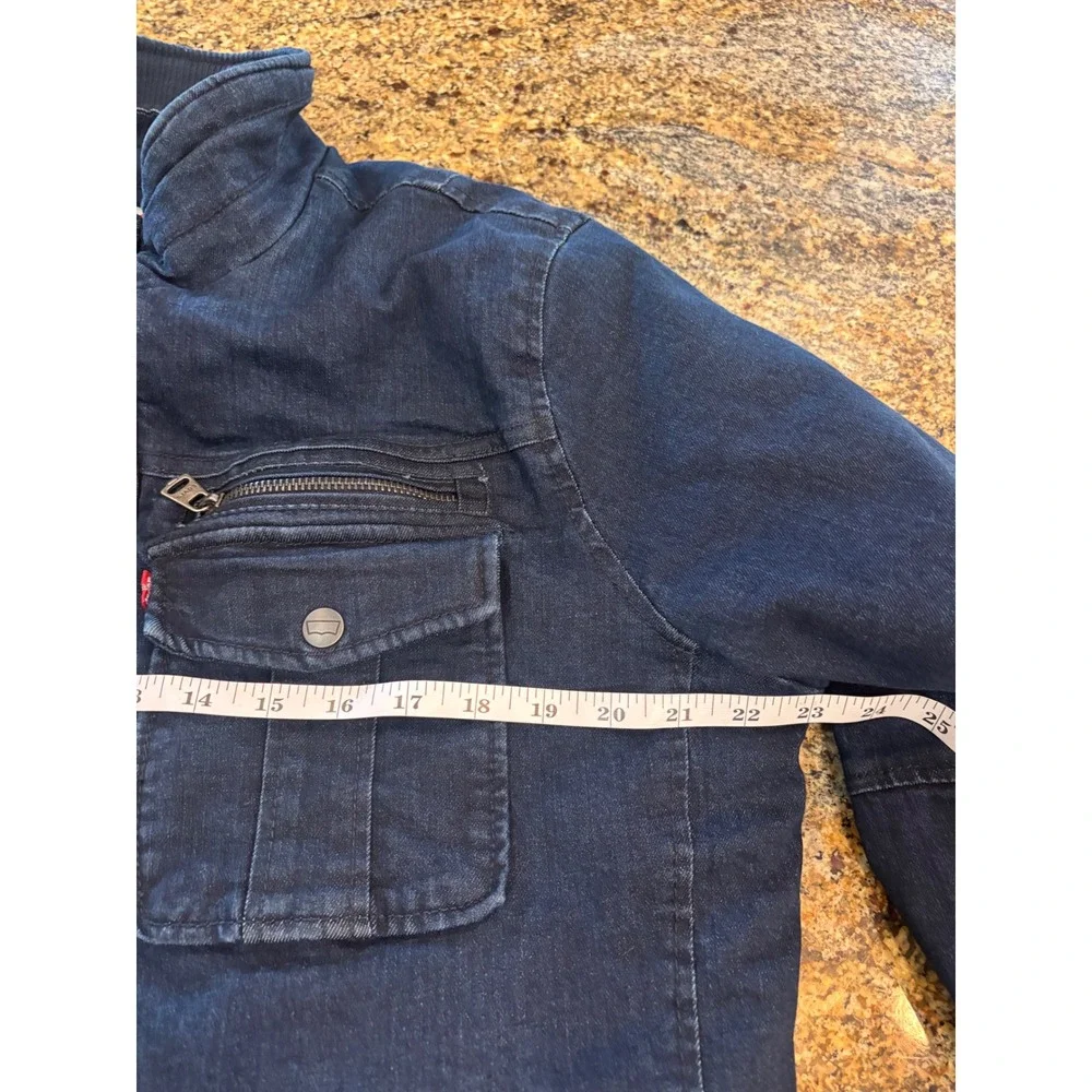 Levis Mens‎ Dark Wash Denim Quilted Field Jacket Blue Medium Utility